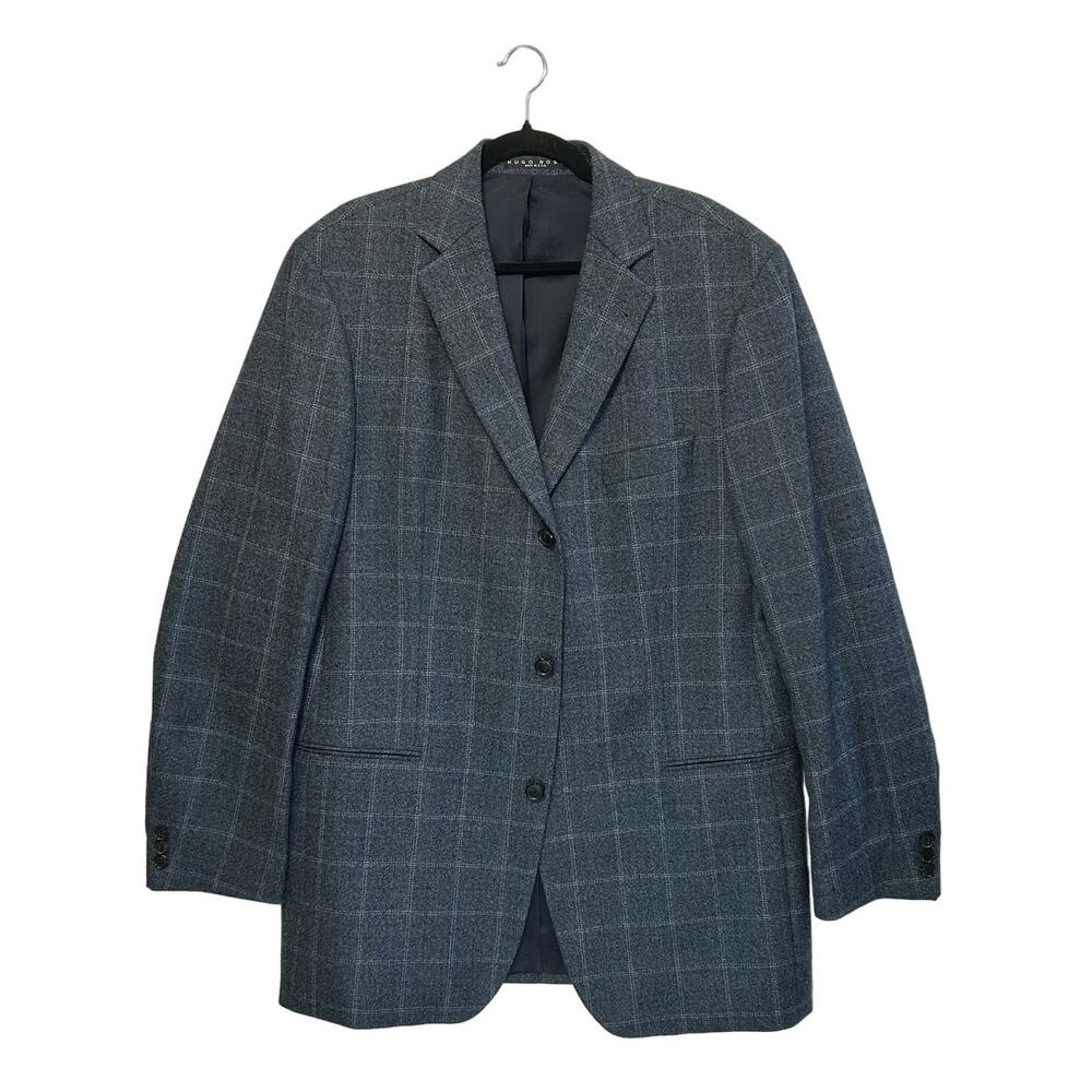 Hugo Boss Pure Virgin Wool Plaid Sport Coat Vintage Men's Sz 44L Gray Union Made
